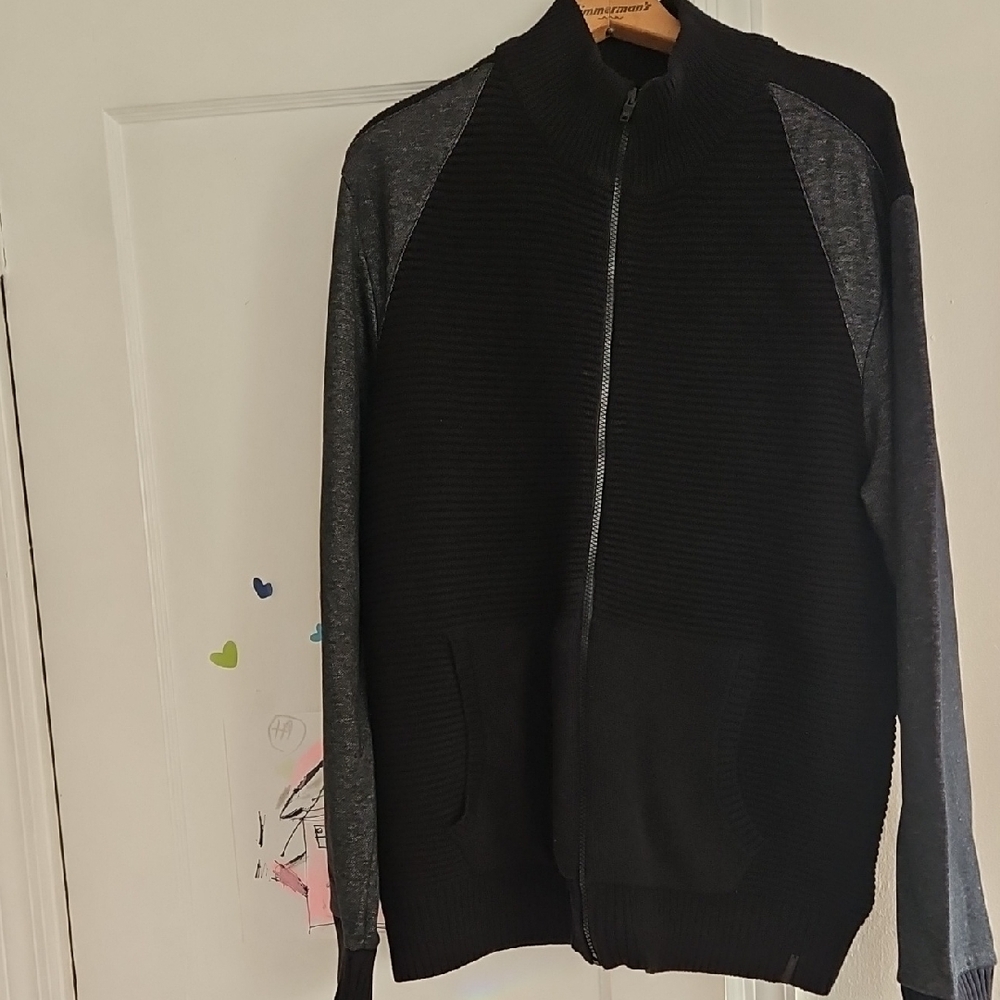 Calvin Klein Jeans Black and Gray Zip-Up Sweater